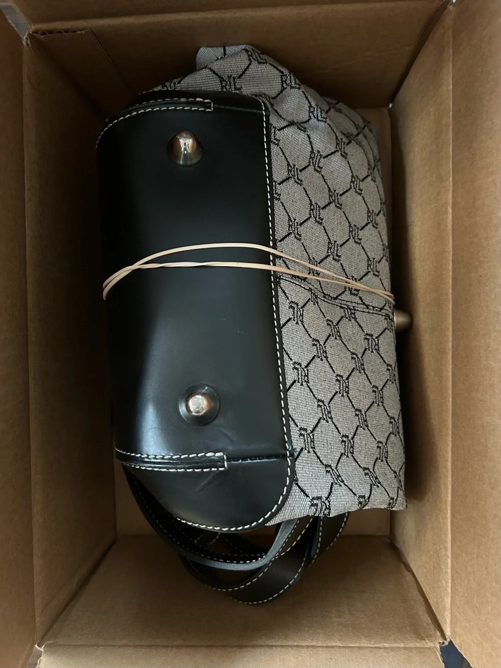 Ralph Lauren Black and Cream Monogram Shoulder Tote